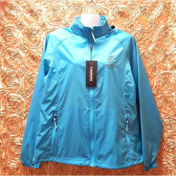 💙🖤 NWT Landway Blue Windbreaker Jacket Coat - Picture 2 of 13